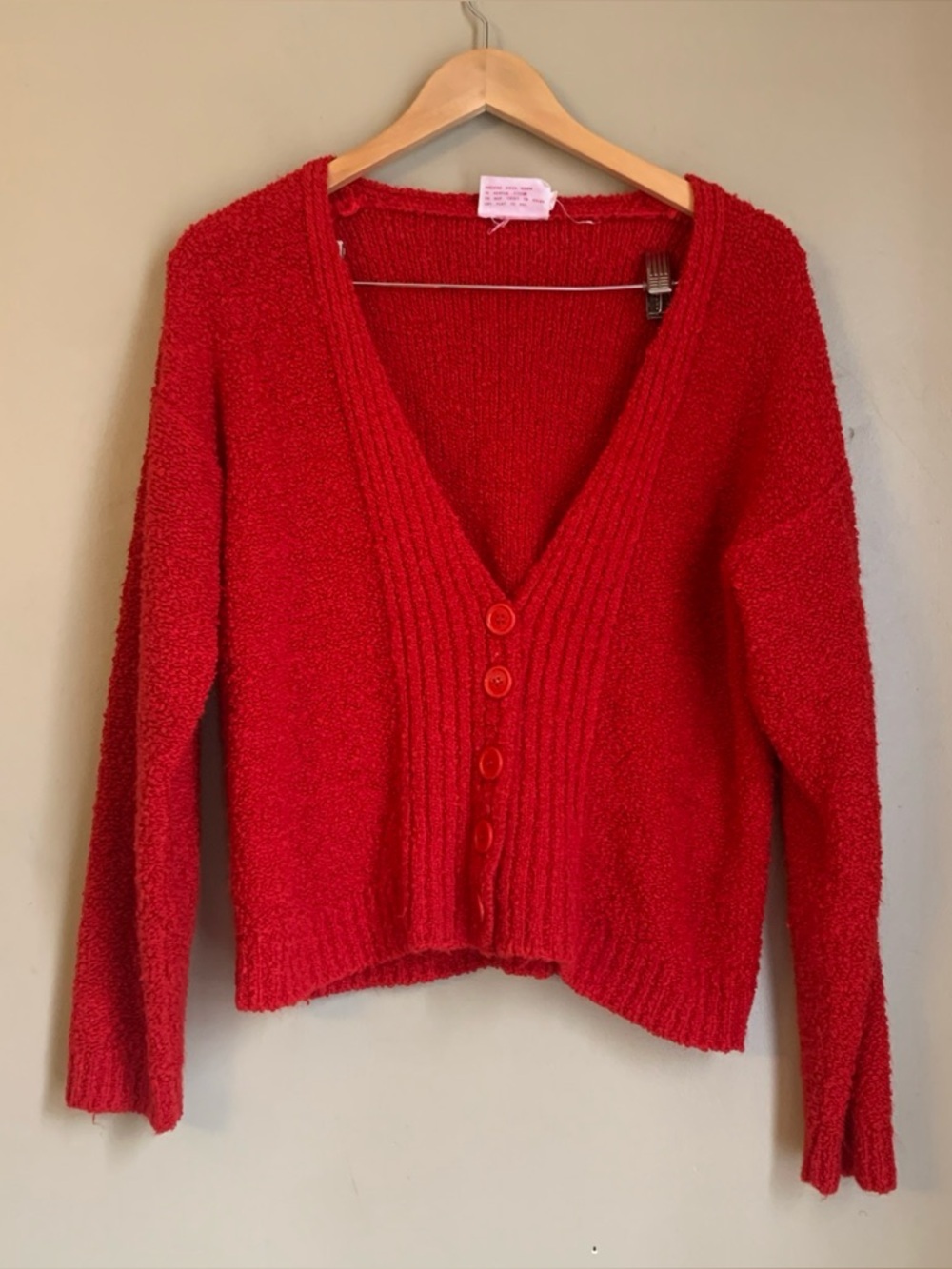 Beldoch Petites Red Knit Button Cardigan Sweater Acrylic S Petites V Neck vtg